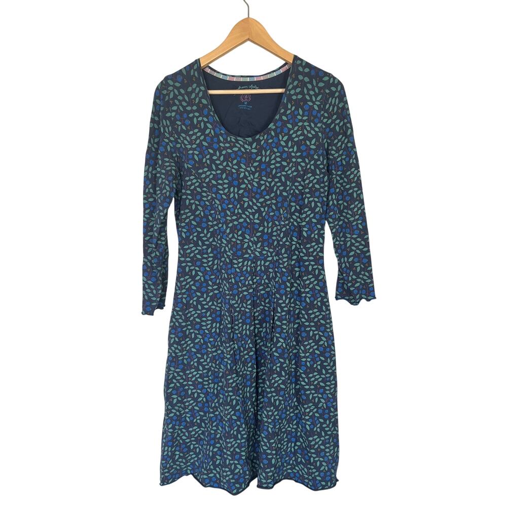 Gudrun Sjoden Blue Dress Fruit Pockets Pullover Long Sleeves Organic Cotton Sz M